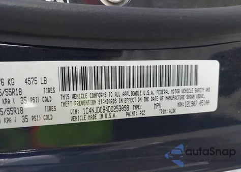 2013 Jeep Compass Limited z USA, uszkodzony, nr VIN 1C4NJDCB4DD253098